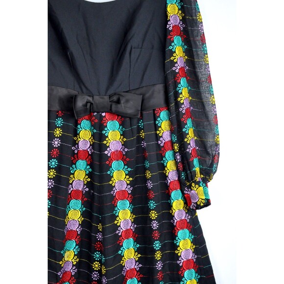 70s EMBROIDERED Mexican Maxi Dress - w/POET Sleeves - Gunne Sax Style S - M - Picture 3 of 5